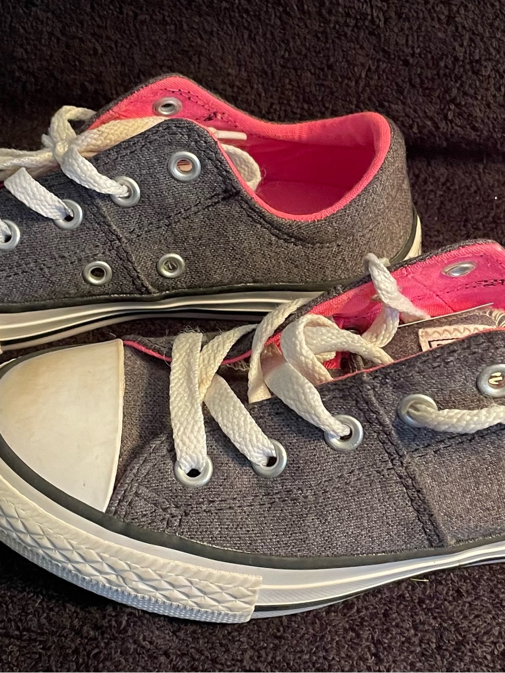 Converse All Star Kids Low Top Sneakers - Charcoal with Pink - Picture 2 of 8